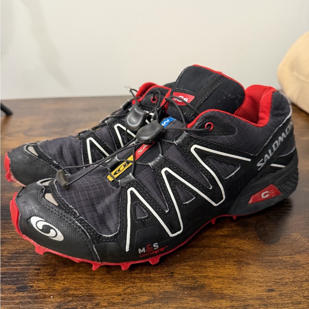 Salomon Black and Red Performance Sneakers
